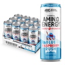 Optimum Nutrition Amino Energy Sflaging Hydration Drink, Electrolytes, Kofeina, Amino Acids, BCAA, Sugar Free, NEW Blue Raspberry Rush, 12 Fl Oz, 12 Pack (Packaging May Vary)