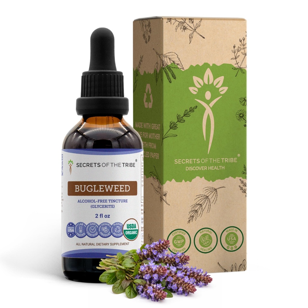 Bugleweed USDA Organic Equipment 124; Alcohol- free Extract, High- Potency Herbal Drops, System oddechowy Equipment 124; Made from 100% Certified Organic Bugleweed (Ze Lan, Lycopus Virginicus) Suszony Herb (2 FL OZ)