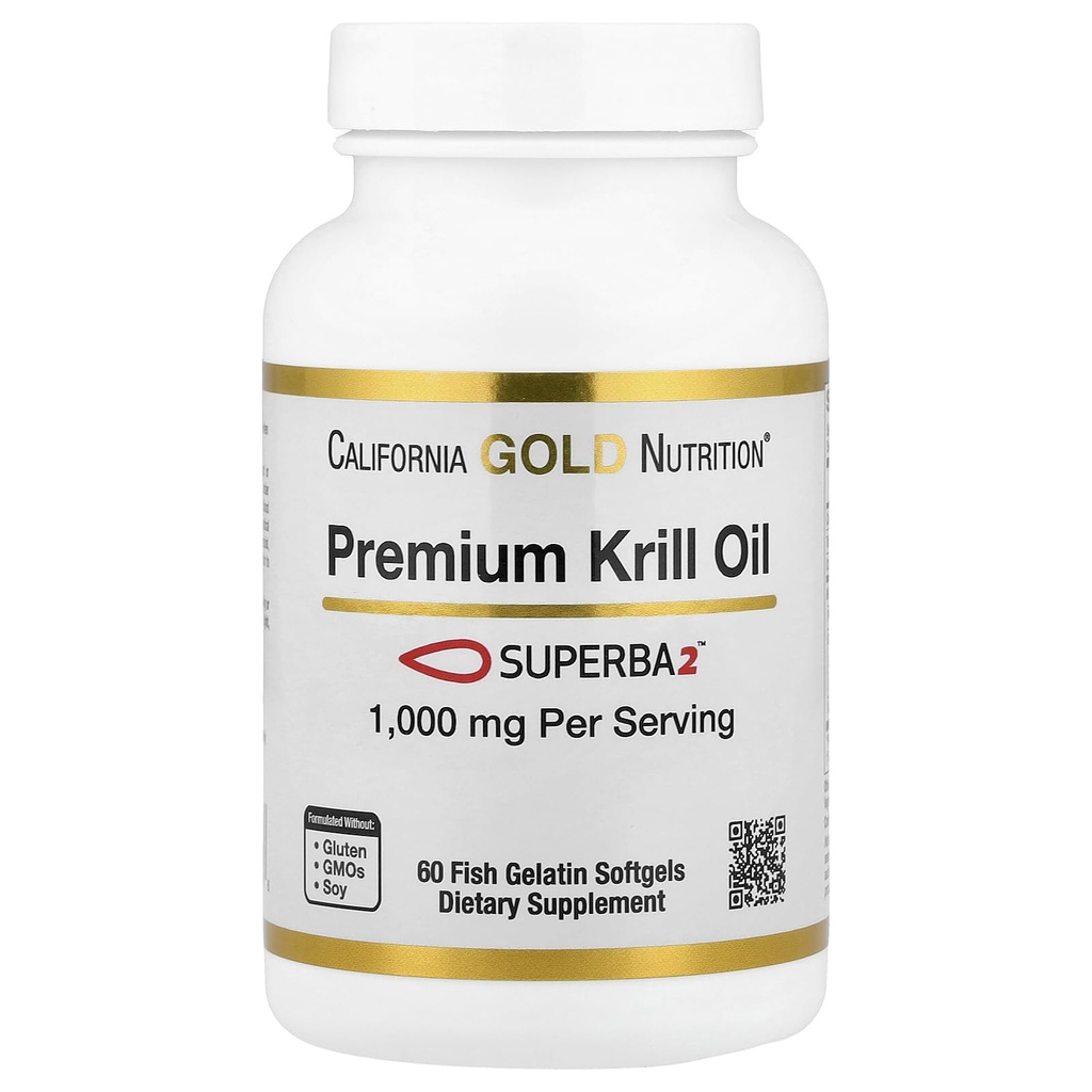 California Gold Nutrition Premium Oil kryll z Superba2 Biodostępny Omega- 3 z kryla Antarktycznego - Heart & Brain Health Support - Gluten Free, Non-GMO - 1000 mg - 60 Fish Gelatin Softgels
