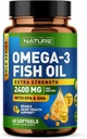 Wybudowany przez Nature Omega 3 Fish Oil Soft żele - 2400 mg Fish Oil, 1440 mg Omega 3, 864 mg EPA, 576 mg DHA - Dodatkowa siła mózgu i serca suplement wsparcia zdrowia - 60 Softgels