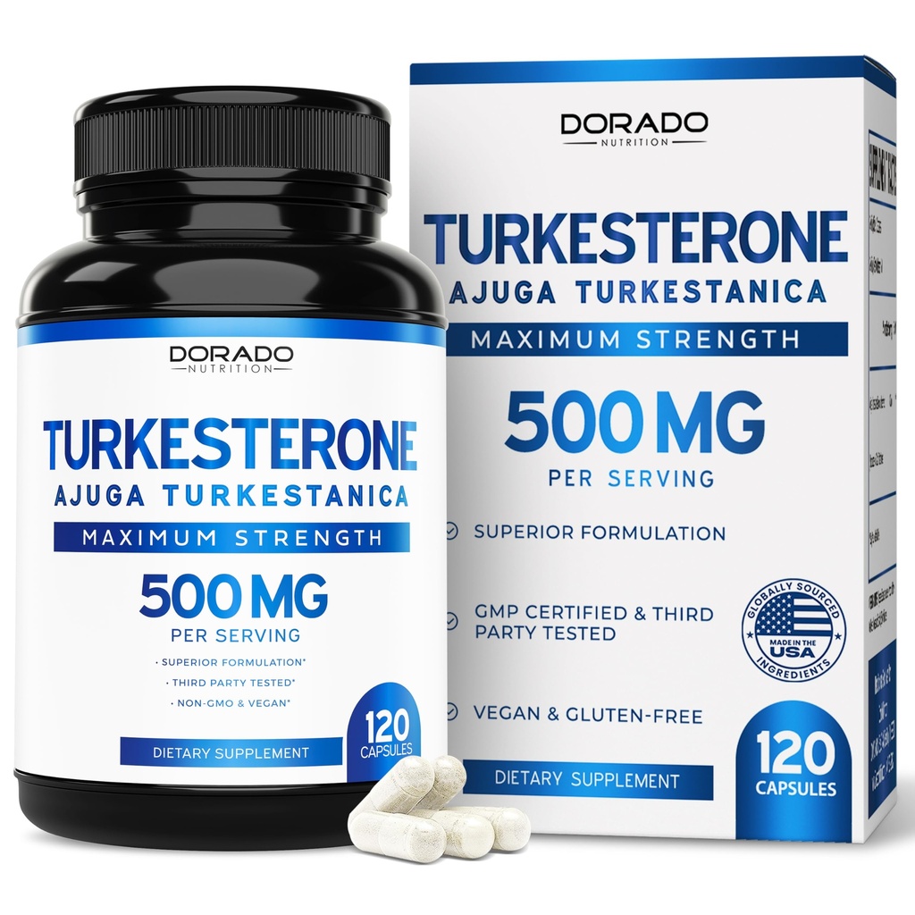Turkesterone Supplement 500mg (120 kapsułek) - Stamina, Napęd, Wydajność atletyczna i Masa mięśniowa - (Ajuga Turkestanica Std. do 10% Turkesteron) (Podobne do Ecdysteronu) - Non- GMO i kapsułki wegańskie