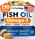Omega 3 Fish Oil for Dogs - 170 Chews - Omega 3 for Dogs Itchy Skin & Alergy Relief - Skin & Coat Supplement - EPA & DHA Fatty Acids - Dog Anti Shedding & Hot Spot Treatment - Salmon Oil