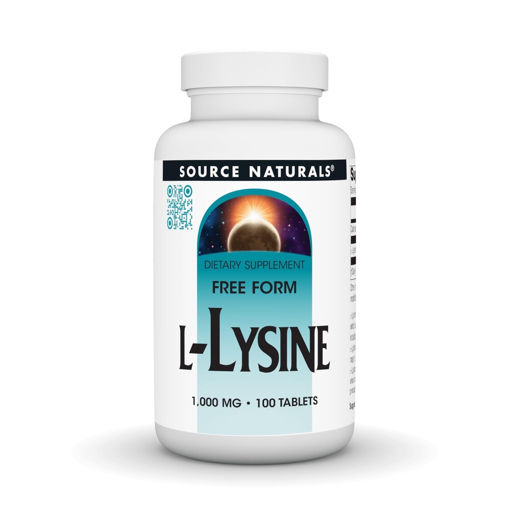 Źródło Naturals L- Lysine Free Form, 1000 mg - Acid Acid Supplement Supports Energy Formation & Collagen * - 100 Tablets