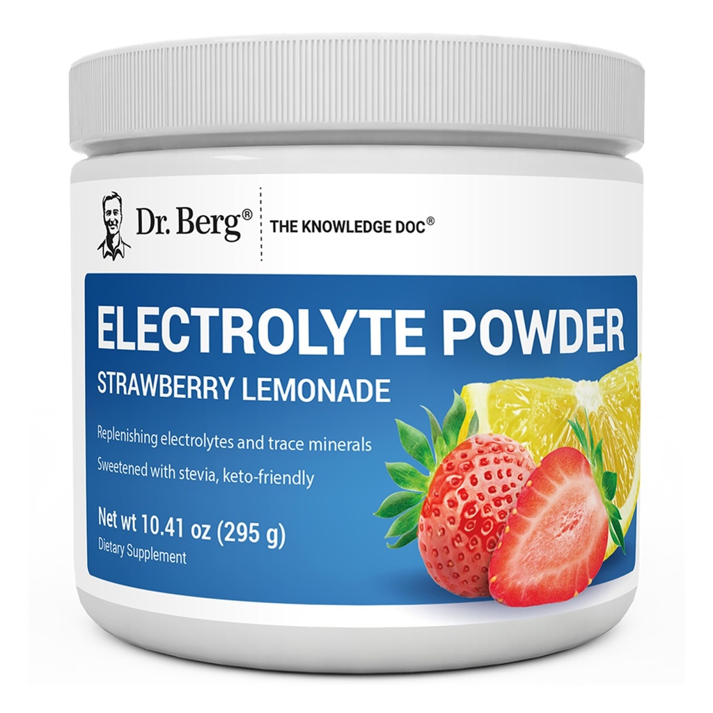 Dr Berg Zero Sugar Hydration Keto Electrolyte Powder - Wzmocniony w / 1000 mg potasu i Real Pink Himalayan Salt (NIE Salt Stołowy) - Truskawkowy Lemoniada Napoju Napojanego - 50 Słupki