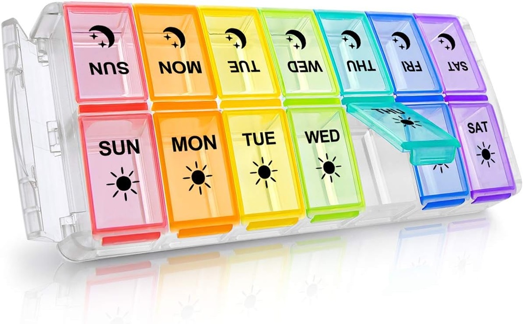 Pill Organizator 2 razy dziennie, Fullicon szybkie wypełnić duży tygodniowy PM Pill Box, Medicine Organizator 7 dzień, Codzienne pill Cases - Rainbow (Zarejestrowany patent)