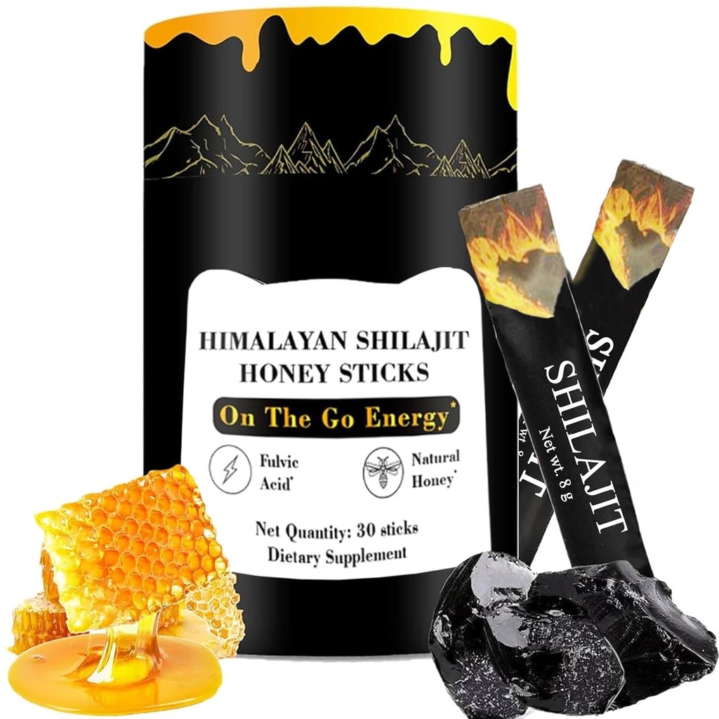 Miód Shilajit Sticks, Miód Himalajski Shilajit Sticks, Żywica Czysta Himalajska, Miód & Szafran, 30 Wysoka Wchłanianie Sticks for Energy, Siła i Wsparcie Kognitywne