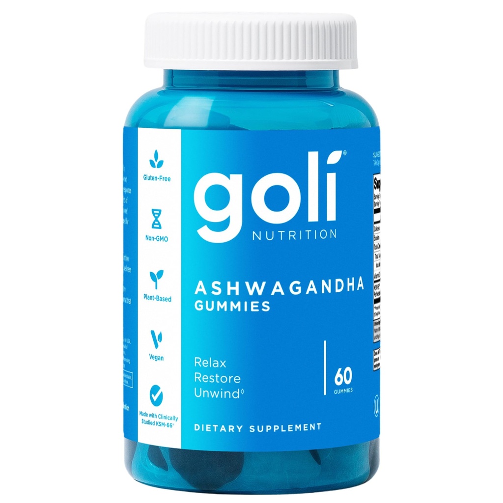 Goli Ashwagandha & Witamina D Gummy - 60 Hrabia - Mieszane Berry, KSM- 66, Wegan, Roślina oparta, Non-GMO, Gluten- Free & Żelatyna Relax. Przywróć. Odpręż się, opakowanie zawierające 1