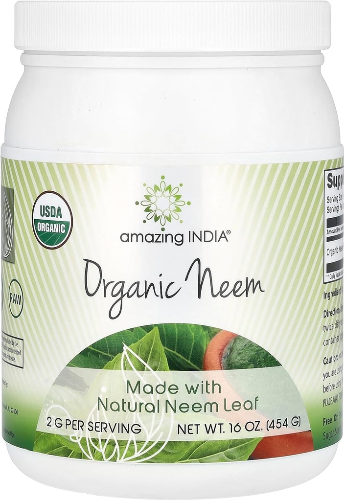 Niesamowite Indie USDA Certified Organic Neem Powder (Non-GMO) 16oz - Promotes Oczyszczanie krwi, Zdrowa odporność i zdrowa skóra