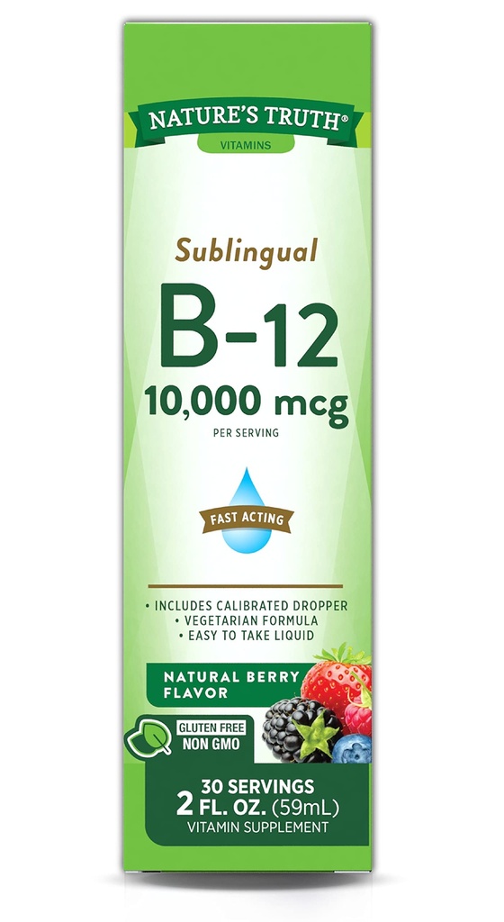 Nature 's Truth Podjęzykowa witamina B- 12 10 000 Mcg, szybko działający płyn, Natural Berry Flavor, 2 Płynna unce (Opakowanie 1)