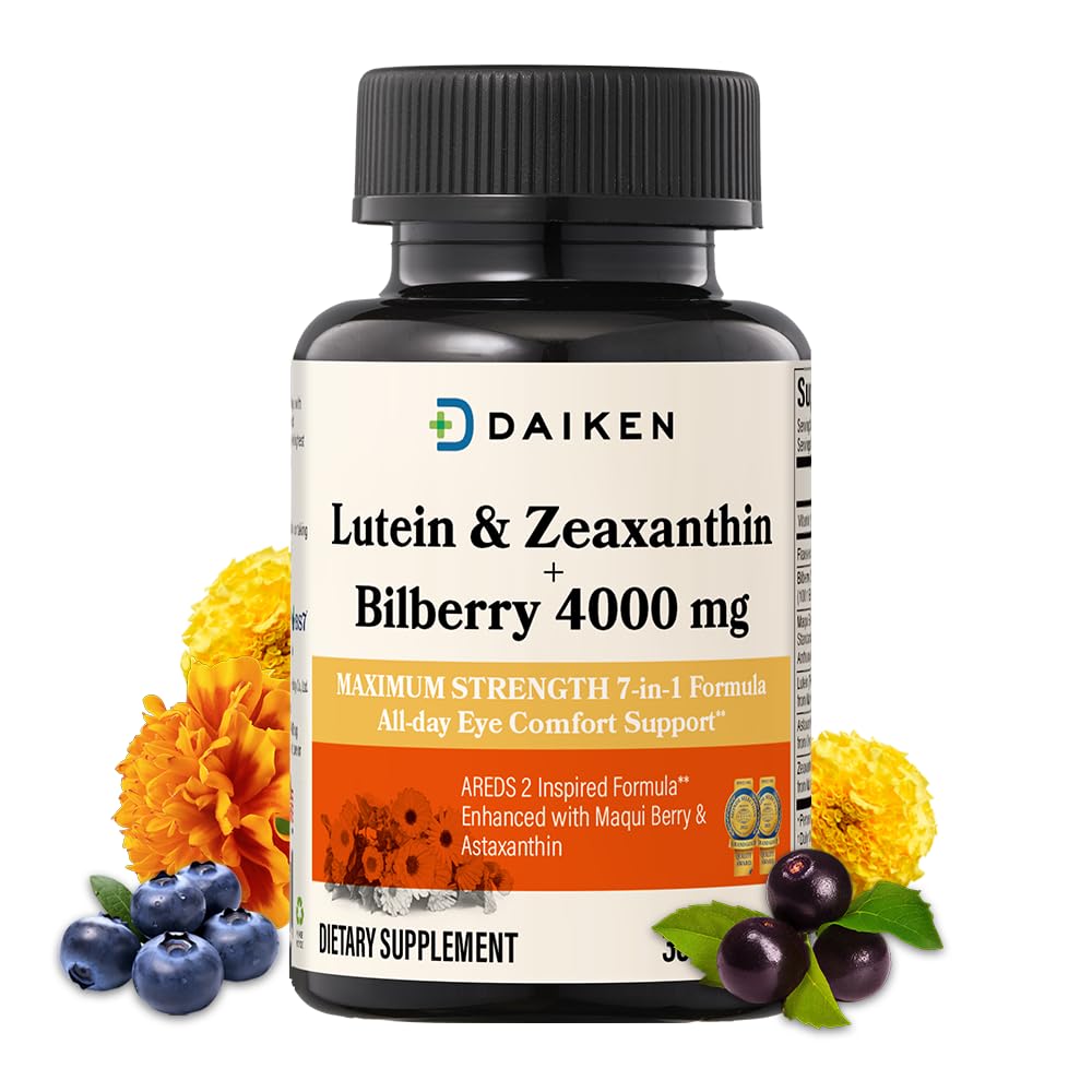 DAIKEN Luteina i Zeaksantyna Suplementy, AREDS 2 Inspired Formuła z Astaksantyny, Maqui Berry, Bilberry, Olej lniany i Witamina E, 30 Softgels