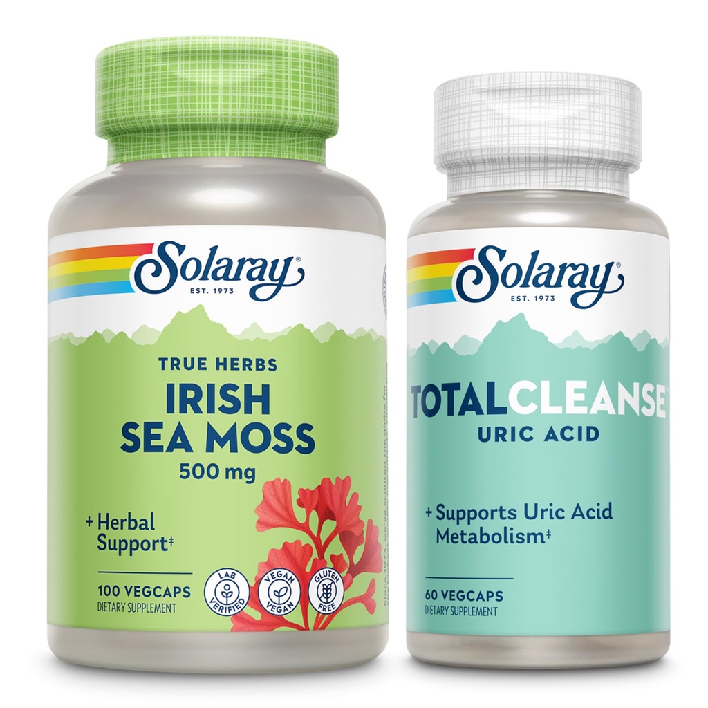 SOLARAY Irish Sea Moss and Total Cleanse Mouric Acid - Wellness and Joint Health Bundle w / naturalnie występujący witamin, minerałów, bakterii żywych, Plus tart Cherry, Turmeric i seed seed, 100 / 60ct
