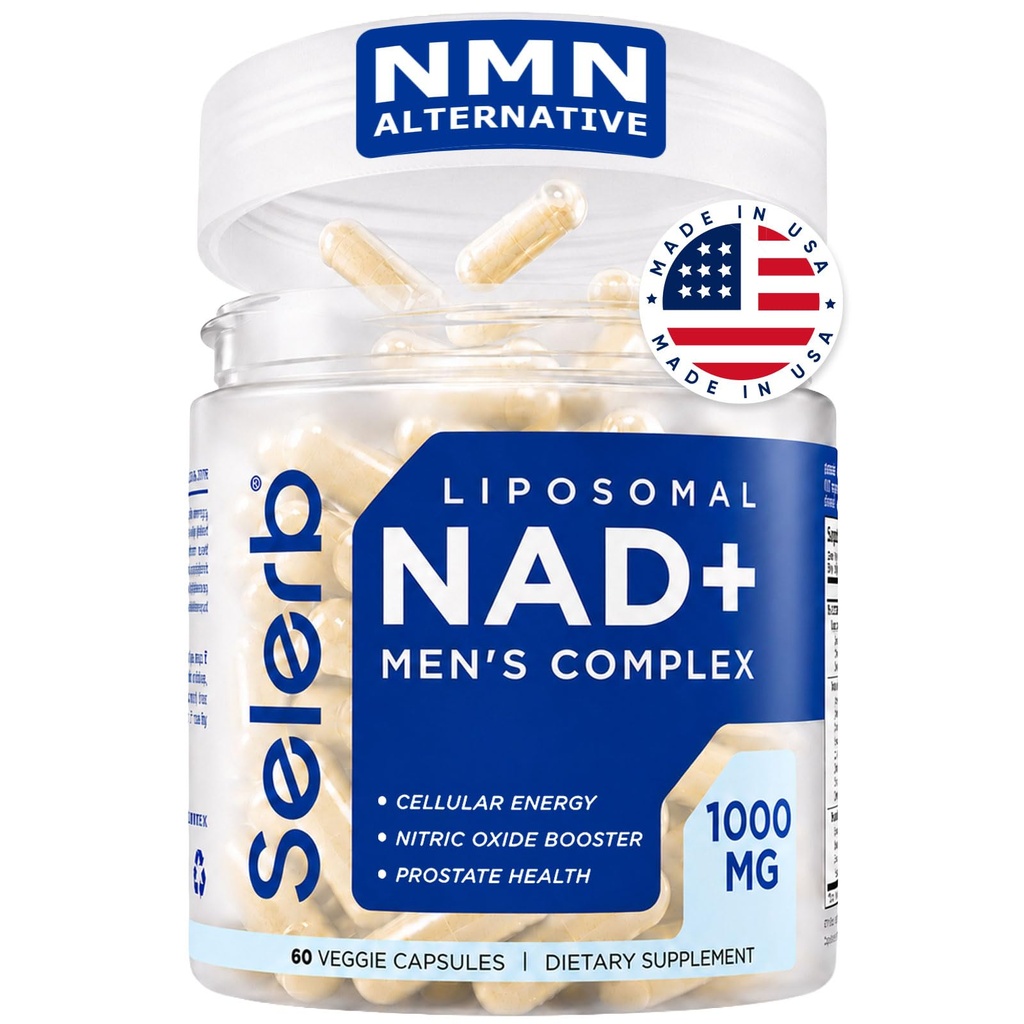 NAD + Suplementy dla mężczyzn - Dodatki do Prostate tlenku azotu dla mężczyzn z Resveratrol, CoQ10, L Citruline i Lycopene do anty- starzenia, Stamina i Cellular Energy Support 60 Kapsułki