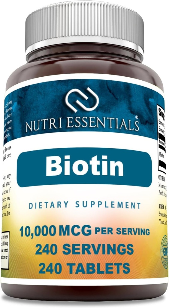 Biotin (Witamina B7) 10 000 µg Suplement do wstrzykiwań 124; 240 tabletek 124; Nie GMO 124; Bez glutenu 124; Wyprodukowane w USA