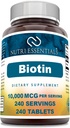 Biotin (Witamina B7) 10 000 µg Suplement do wstrzykiwań 124; 240 tabletek 124; Nie GMO 124; Bez glutenu 124; Wyprodukowane w USA