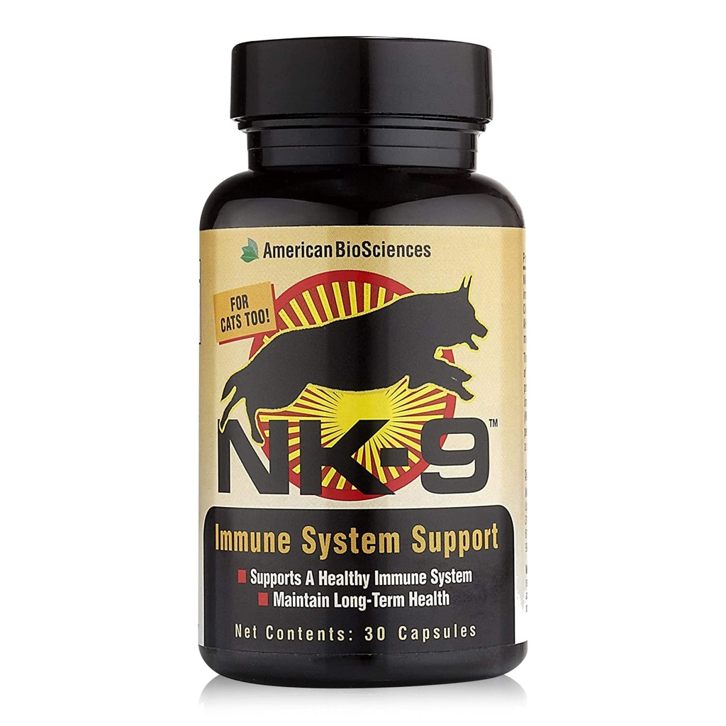 American BioSciences NK- 9, AHCC Suplement dla psów i kotów - Suplement diety do wsparcia układu immunologicznego - Made for Pet 's Immune Defenses - 30 kapsułki, 250 mg / kapsułka
