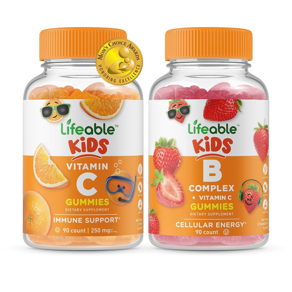 Żywe witaminy C Dzieci + B Kompleks Dzieci, Gummies Bundle - Great Desting, Suplement witaminy, Gluten Free, GMO Free, Gummy do żucia