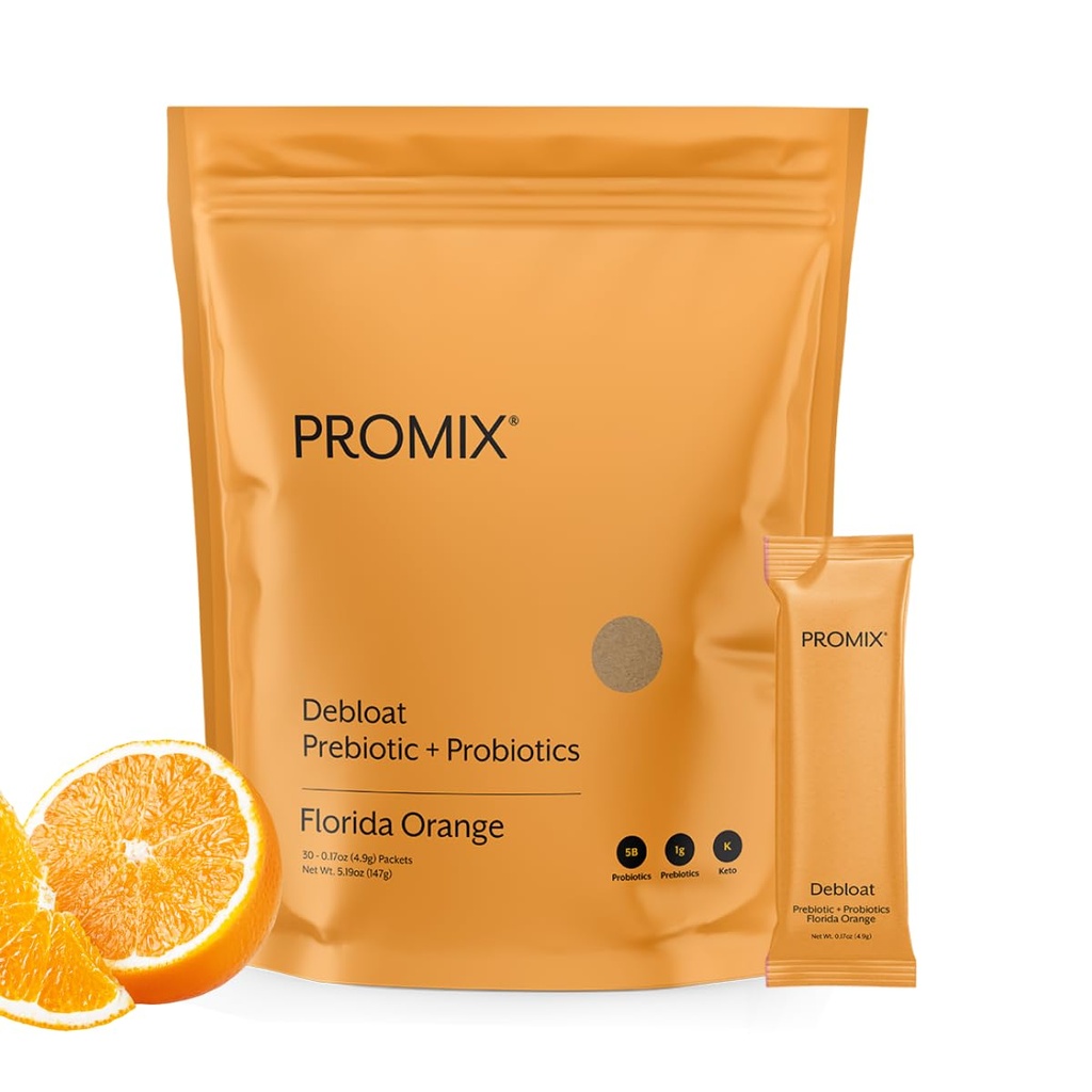 ProMix Nutrition Debloat Prebiotyki i Probiotyki z Baobab - Bogaty w witaminy C, Bloating Relief, Wsparcie immunologiczne - Pomarańcza - 30 Słupki (Opakowanie 30)