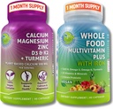 Wegańskie całe jedzenie Multiwitamina z żelaza + Plant- Based Wapń, Magnez, Cynk, D3, K2 & Turmeric - Wegańskie Codzienne Wsparcie dla Energii, Zdrowia Kości, Immunitety & Ogólnie Wellness Trio