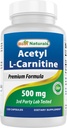 Best Naturals Acetyl L- Carnitine (ALCAR) 500mg, 120 Kapsułek, 120 Sług - Non-GMO i Gluten Free, 1 Kapsułka na Serving