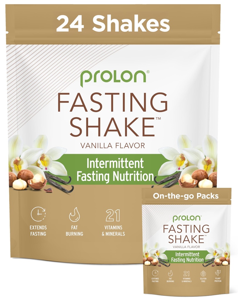 Prolon przerywany napój postu mix 124; wstrząsnąć do przerywanego postu 124; witaminy, włókno, białko oparte na plancie 124; Keto, Wegan, Gluten wolny, mleczny wolny 124; Vanilla, 2x12 ct torby (Razem 24 Sługi)