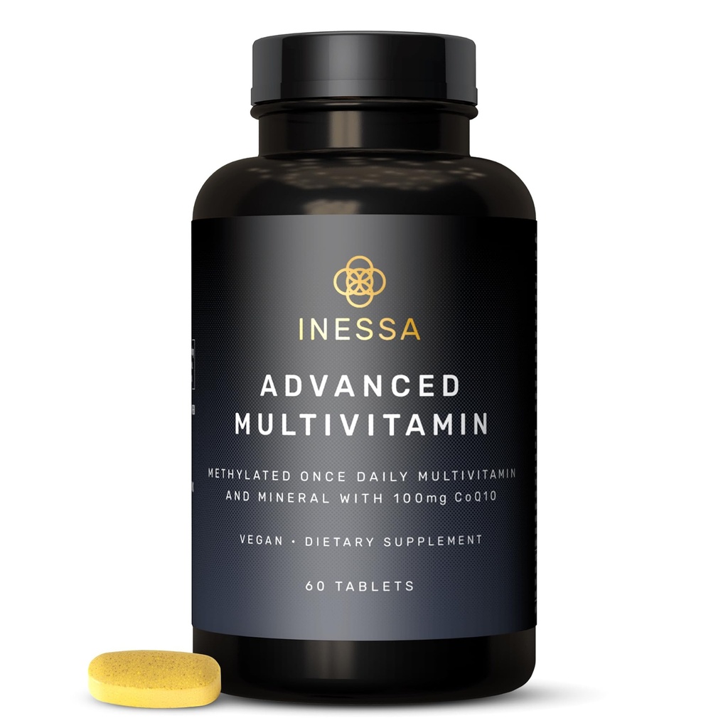 Inessa Methylled Multivitamin for Means and Women - Advanced Natural Daily Mens Multivitamin with CoQ10 100mg, Vitamin D3, K2, A, B Complex Vitamin, Folic Acid & Zinc - 60 Vegan Tablets
