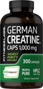 Laboratoria fitness Niemieckie Monohydrat kreatynowy 124; 1000mg 124; 300 Kapsułek 124; Suplement dla Kobiet i Mężczyzn 124; Non- GMO, Gluten Free
