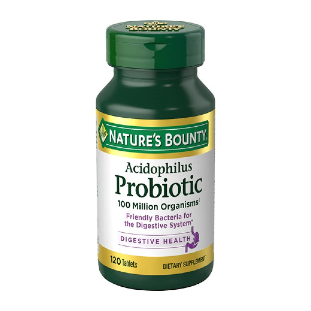 Bounty Lactobacillus Acidophilus Probiotic Supplement - Daily Probiotic for Women / Men Digestive Health, 100 Milion Organizmów, Wegetarianin, 1 Podawanie dziennie, 120 Tabletki