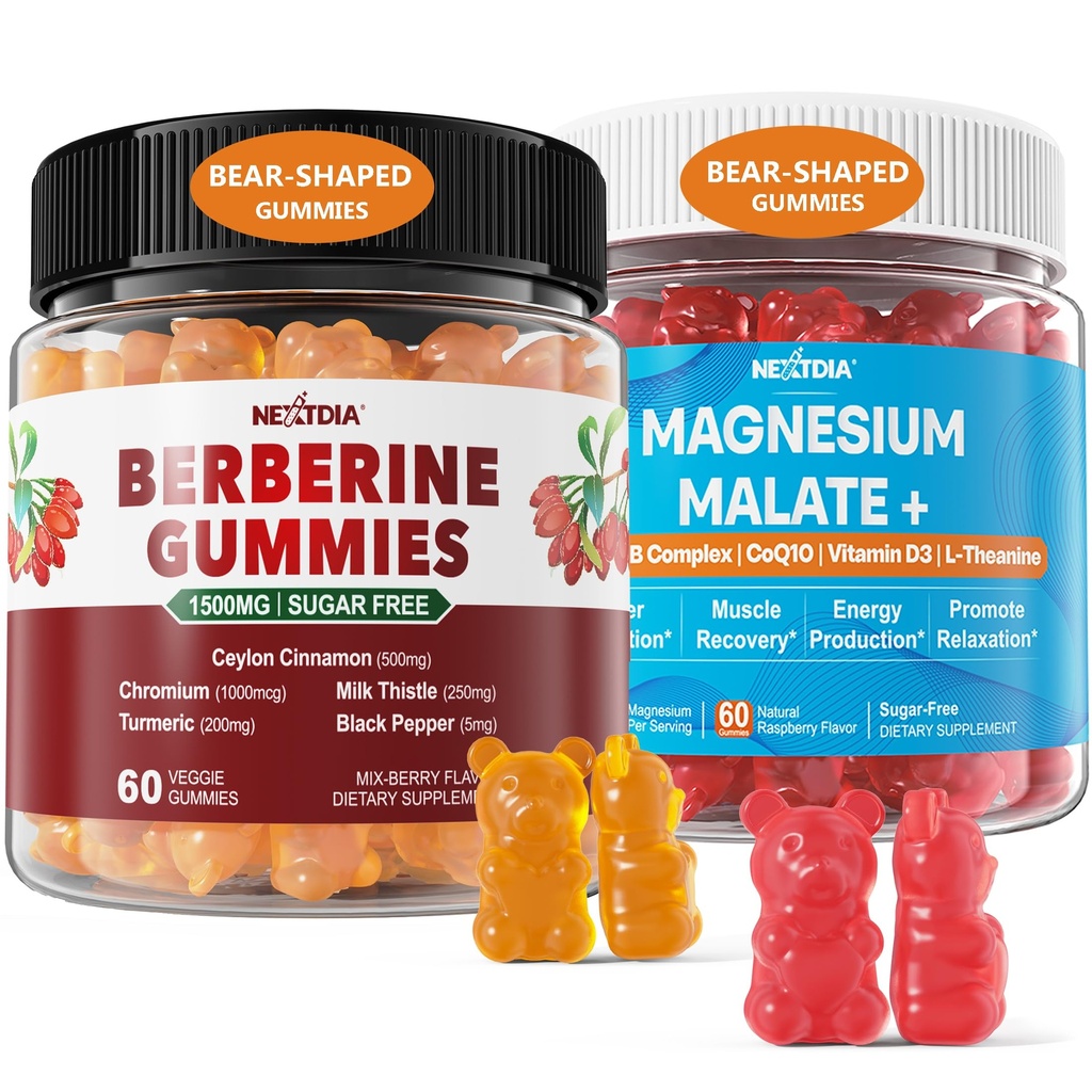 2Pack Berberine Supplement Gummies 1500mg + 2Pack Magnezu Malate with CoQ10- 100mg Gummies