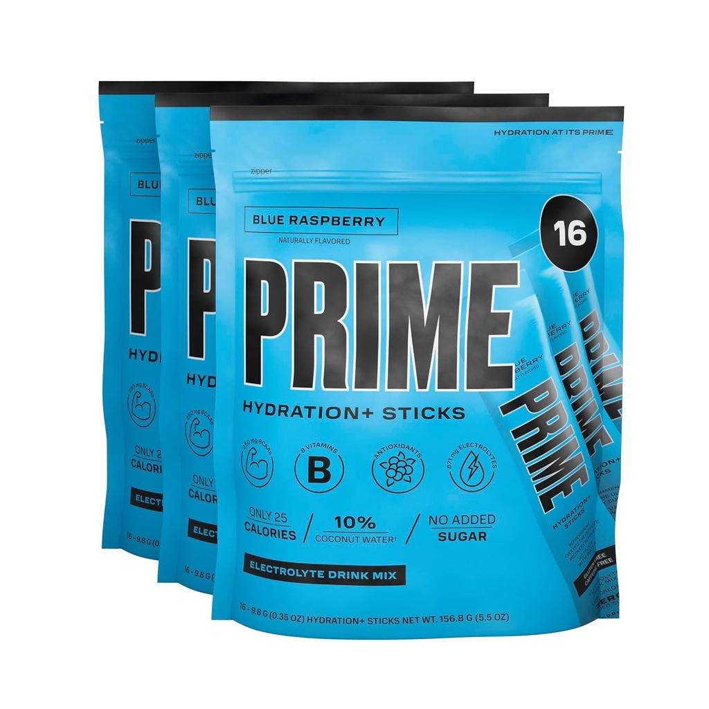 HYDRACJA PRIME + Sticks Blue Raspberry Description 124; Hydration Powder Single Serve Sticks Description 124; Electrolyte Powder On The Go 124; 250mg BCAA, Witaminy B, Antyoksydanty 124; Niski poziom cukru 124; Kawa wolna 124; Wegan 124; 48 Sticks