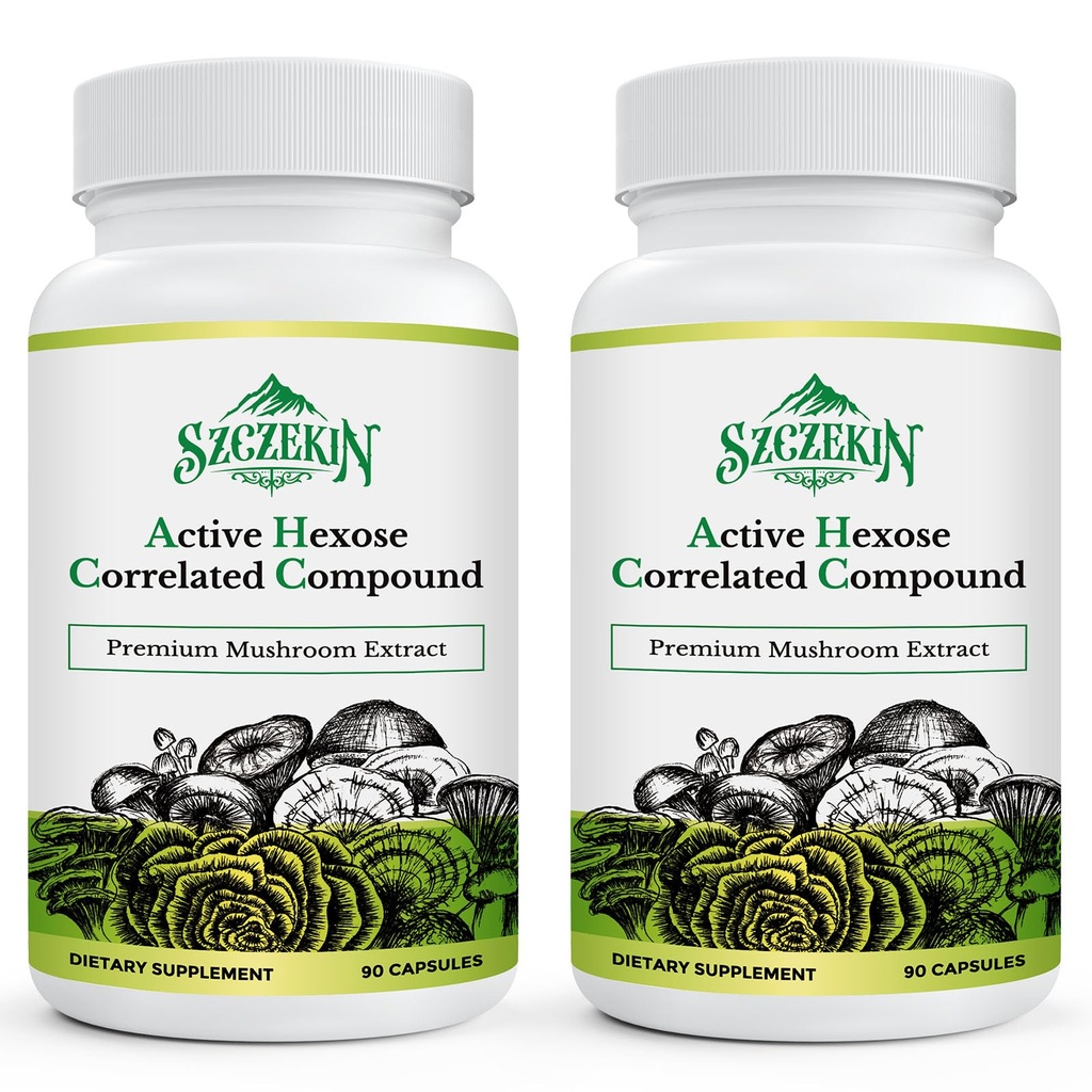 Active Hexose Corerelated Compound 1500 mg Supplement, Natural 8 Mushroom Extract Supplement, System immunologiczny, Funkcja wątroby, Natural Killer i T Cells Activity, 180 Veggie kapsułki
