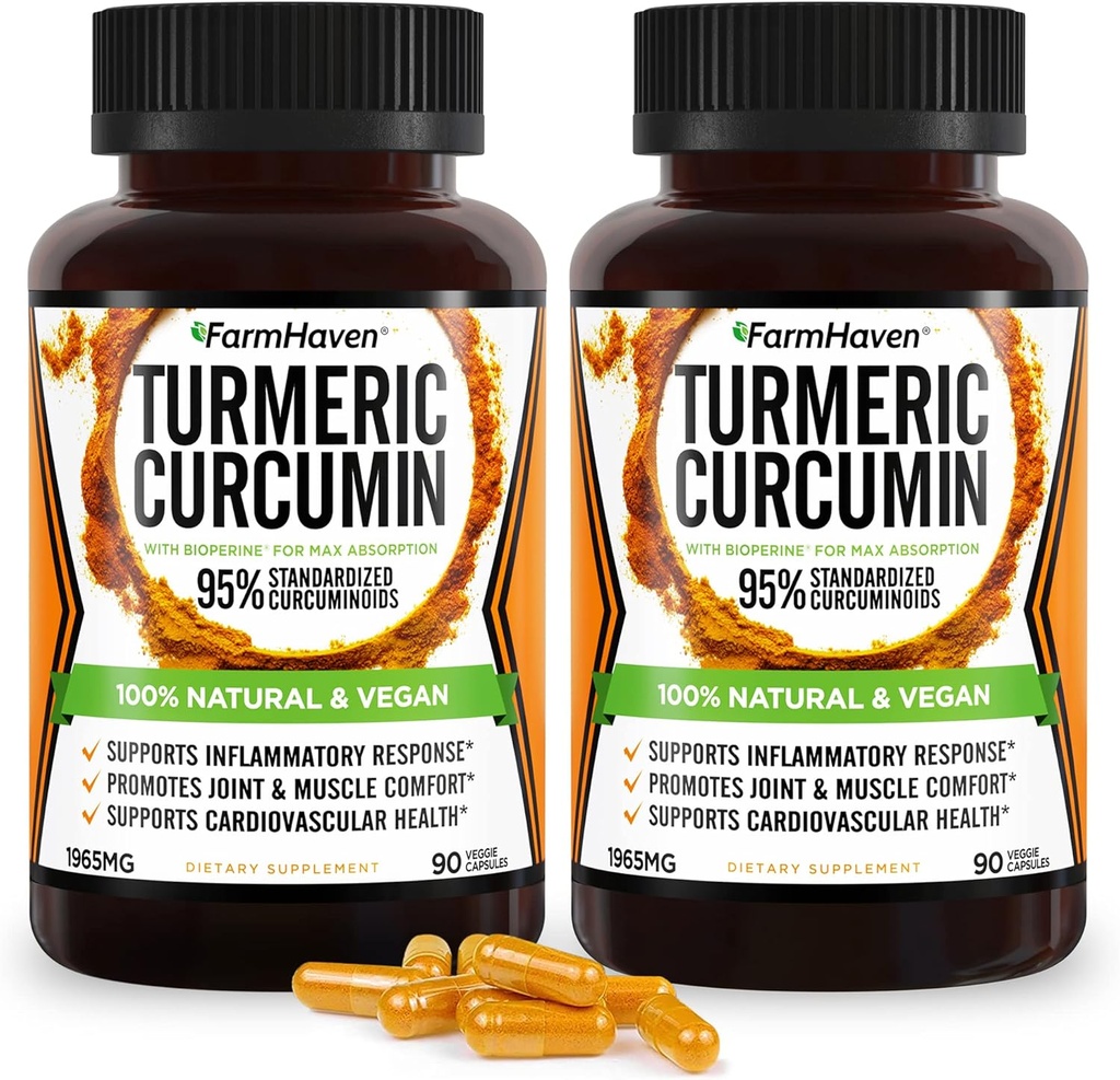 Kurkumina kurkumina z BioPerine Black Pepper & 95% Kurkuminoidy, Maksymalna absorpcja do wspólnego wsparcia, Kapsułki niezawierające GMO Turmeric, Made in USA - 180 Czapki Veg