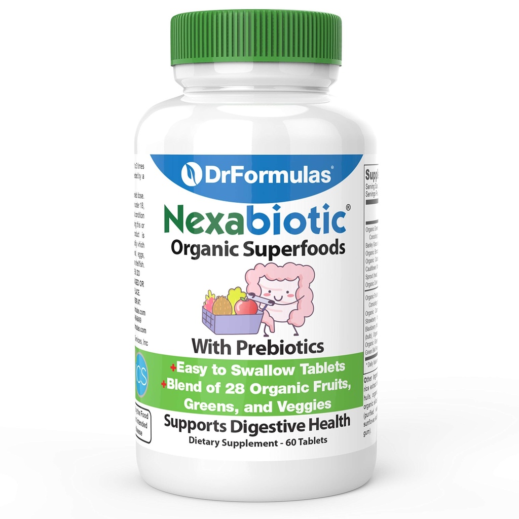 Drewniane jako organiczne włókno prebiotyczne do zaparcia Relief 124; Nexabiotic Superfood Tabs for Probiotic Digestive Health, 60 Tablets