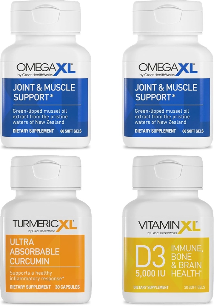 OmegaXL Immune Support Bundle - (2) 60 Count + TurmericXL + VitaminXL D3 - do wspierania optymalnego immunologicznego zdrowia (opakowanie 4)