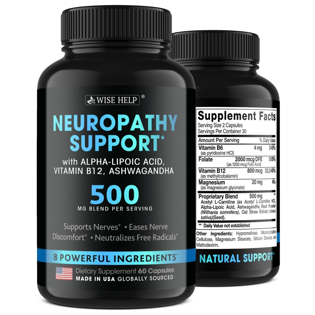 Neuropatia Wsparcie Natural Nerve Discoulf Relief - Made in USA - Nerve Antioksydant for Trigeminal Neuralgia, Diabetic & Peripheral Neuropathy - Hands, Neck, Feet & Toes Treatment Formula - 60 Caps