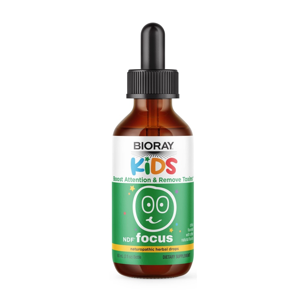 BIORAY Kids NDF Focus, Citrus - 2 fl oz - Wspiera funkcje kognitywne, zwiększa klarowność i promuje stałe poziomy energii - Non-GMO, Wegetarianin, Gluten Free - 1-2 Miesiąc dostaw