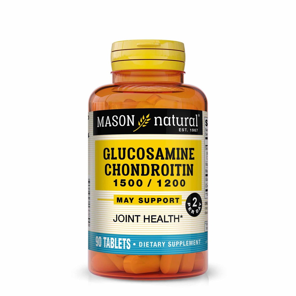 MASON NATURAL Glukozamina Chondroitin 1500 / 1200 2 dziennie z witaminą C - wspomaga wspólne zdrowie, poprawę elastyczności i mobilności *, 90 Kapsułki