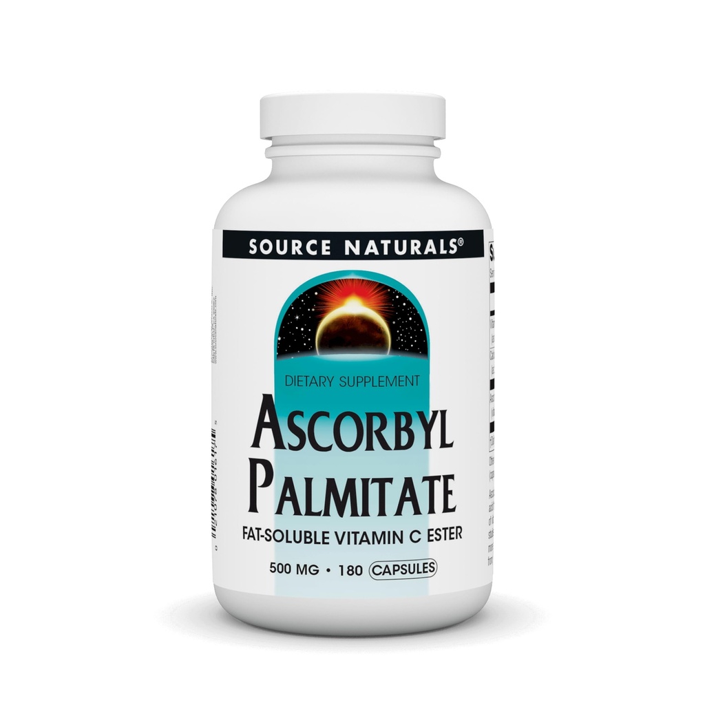 Źródło Naturals Ascorbyl Palmitate 500 mg Rozpuszczalna witamina C Suplement Ester - 180 Kapsułki