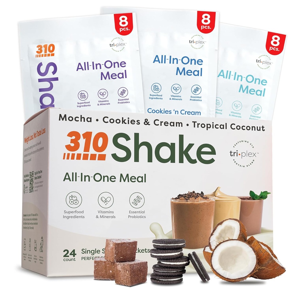 310 Nutrition - All- In- One Meal Replacement Shake - Nowa formuła z Fiber Rich Vegan Superfood Mieszanka - Naturalne słodziki - Niskie Carb Shake, Keto & Paleo Friendly - Gluten Free - 26 Esential Vitamins & Minerals - Variety Shake Box