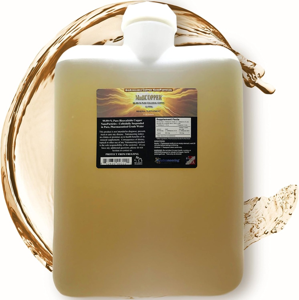 MediCOPPER True Colloidal Copper Dietary Supplement - 5 galonów amerykańskich w niepaque BPA- Wolny od tworzyw sztucznych Carboy