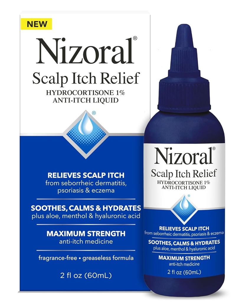 Nizoral Scalp Itch Relief Liquid - Relieves Scalp Itch and Soothes, Calms and Hydrates with Maximum Strength Anti- Itch Medicine (Hydrokortyzon 1%), 2 Fl Oz
