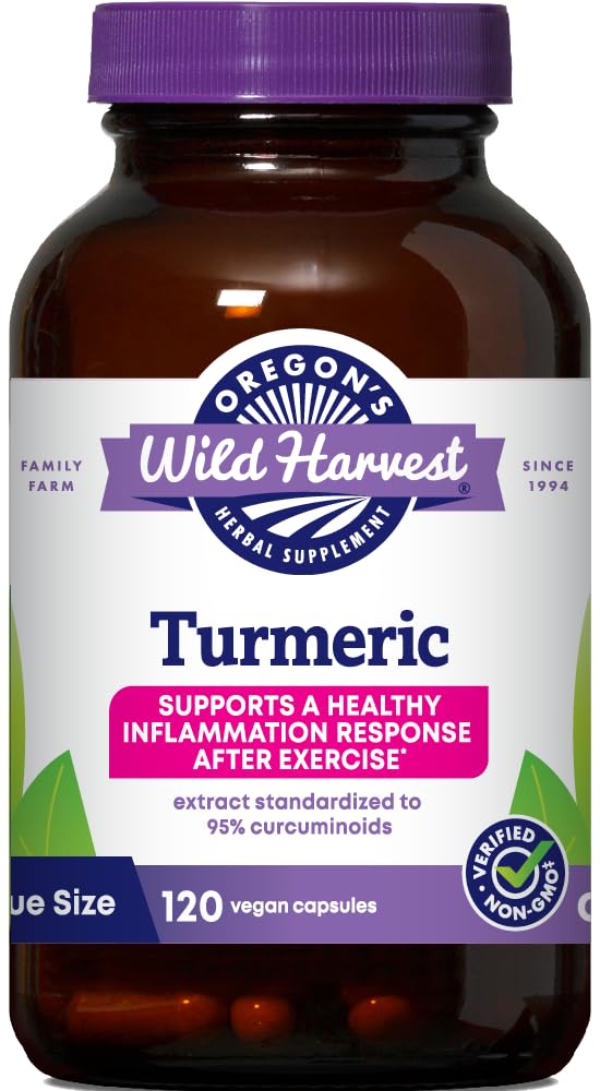 Oregon 's Wild Harvest Turmeric 120 Vegan kapsułki 124; Organic Turmeric Curcuminoids z Black Pepper dla lepszej absorpcji 124; Wsparcie zdrowej odpowiedzi zapalnej i wspólnego zdrowia 124; Nie GMO