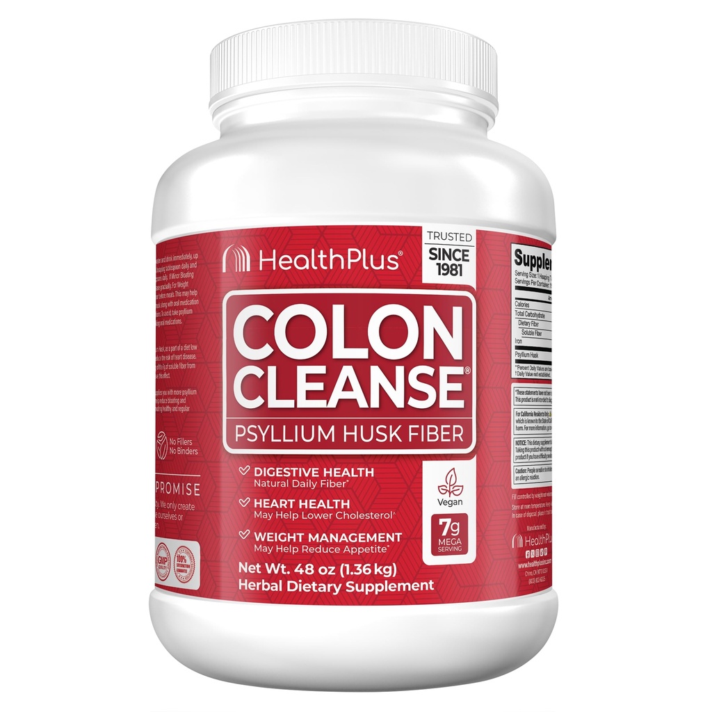 Health Plus Colon Cleanse Digestive Support 124; All Natural Daily Fiber for Toxin Elimination To Reduce Bloating Agregation 124; Supports Heart Health Agregates 124; 48 unces, 194 Servings