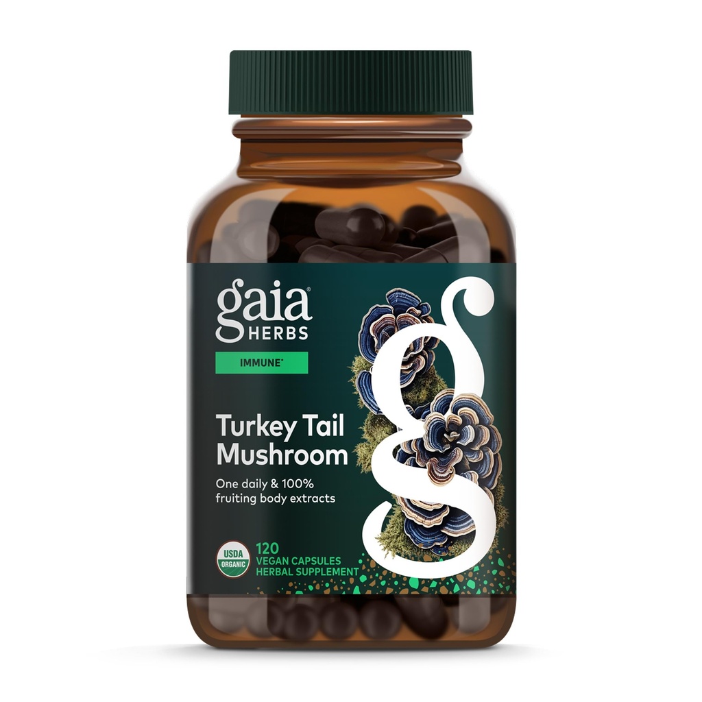Gaia Herbs Turcja Grzyb ogonowy - Suplement do wsparcia immunologicznego, aby pomóc utrzymać zdrowie wątroby - z organicznej Turcji Grzyb ogonowy Fruiting Body Extract - 120 Kapsułki wegańskie