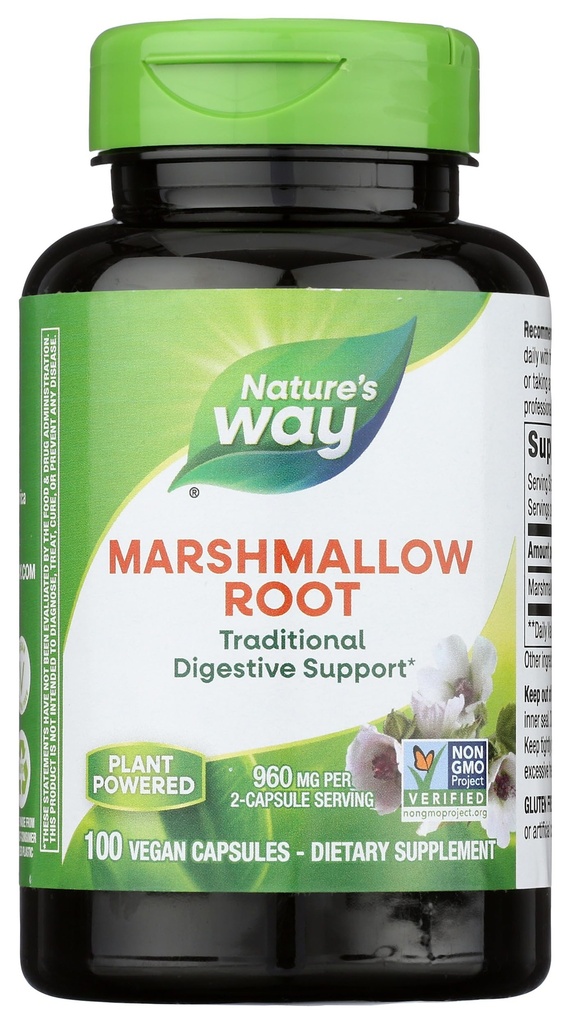 Nature 's Way Marshmallow Root - Marshmallow Root Supplement for Traditional Digestive Soothing * - Gluten- Free, Dairy- Free & Vegan - Easy- Swallow Capsules - 100 Kapsułki (Packaging May Vary)