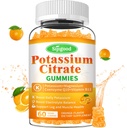 Gummeje z cytrynianu potasu - suplement potasu o wysokiej mocy dla zdrowia mięśni, leg Cramp Relief, równowagi elektrolitowej - Wegan, Non-GMO, Gluteny-Free, Pomarańczowy Flavor, 60 Count