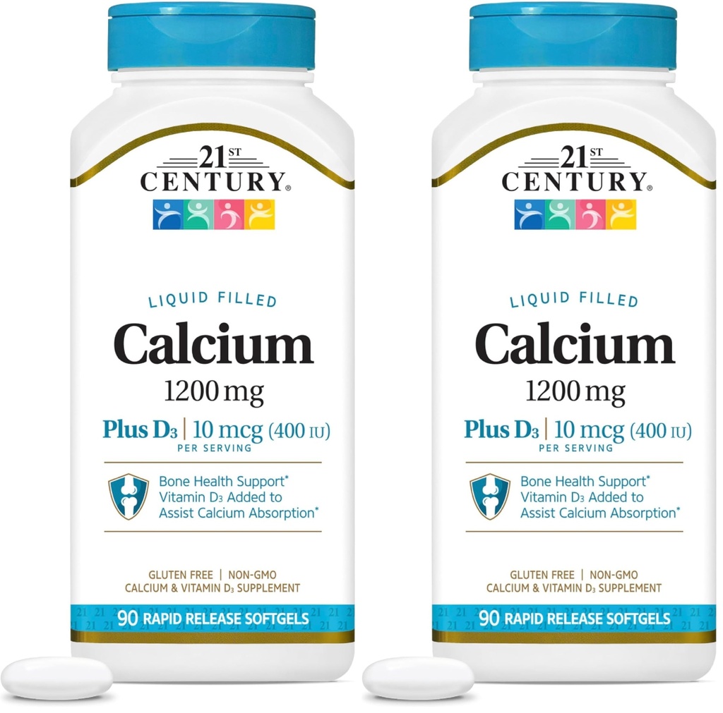 21. Century Wapń Plus D3 Napełniony cieczą Softgel, 1200 mg, 90 Count (Opakowanie po 2)