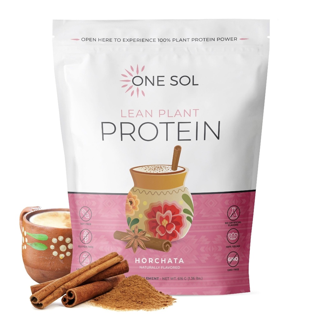 Jeden Sol Lean Plant- Protein w proszku, Pea & Brown Rice Protein, Niskie węglowodany, Wegan Friendly - Gluten, Laktoza, & Soy Free - No Added Sugar, Non-GMO, Czyste odżywianie, Nie wzdęcia (Horchata)