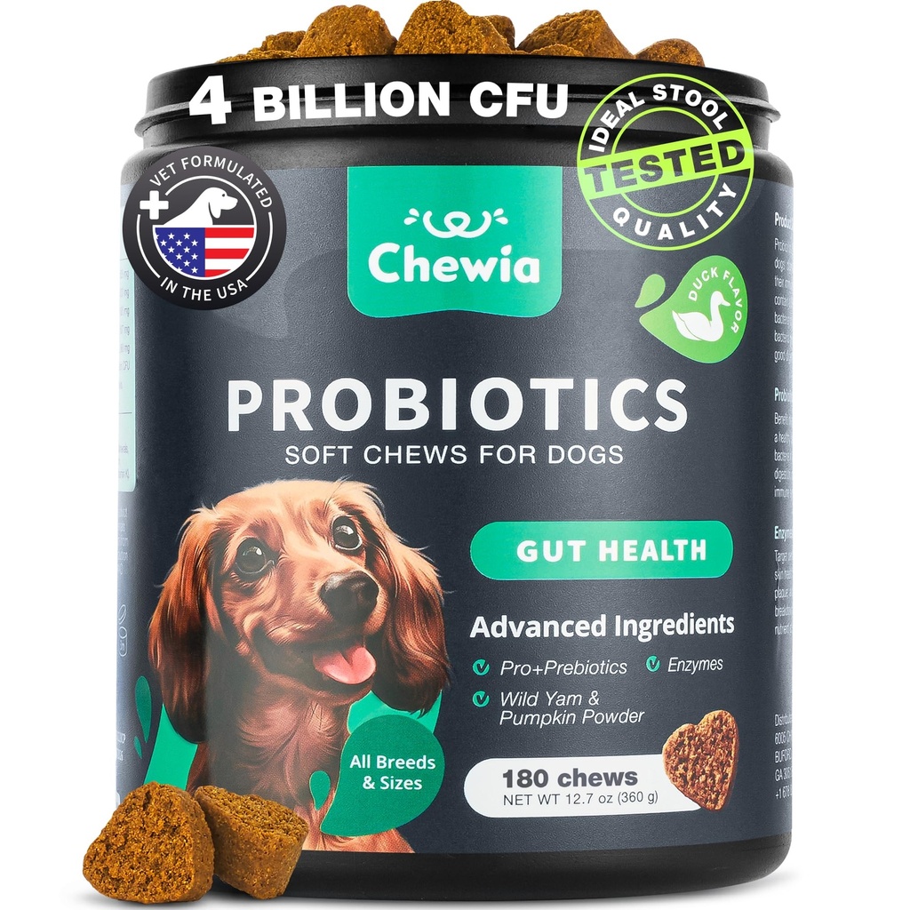 Probiotyki dla psów Gut Zdrowie, trawienie, Immunitet, Równowaga drożdży, Swędzacza Skóra, Alergie Wsparcie - Psy Probiotyczne Chews z Digestive Enzymy dla Gut Flora - Miękkie Leczenie z dyni i proszku Yeast