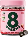 8Zieloni Supergreens Gummie urody z Collagen & Biotin 124; Super Zieloni Superfood Gumy do zdrowej skóry, włosów, paznokci, połysk i jędrność, Superfood Booster, Strawberry Flavored, 50 Count