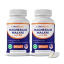 Vitamatic Magnezu Malate 2000mg per Serving - 90 Tabletki wegetariańskie - Dodano B6 dla maksymalnej absorpcji - Wspiera mięśnie, Joint, Heart Health * (2 Butelki, Unflavored)